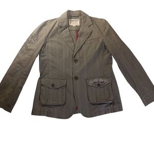 Yishion M Embroidered Military Blazer‎ Jacket Olive Green Utility Preppy Chic